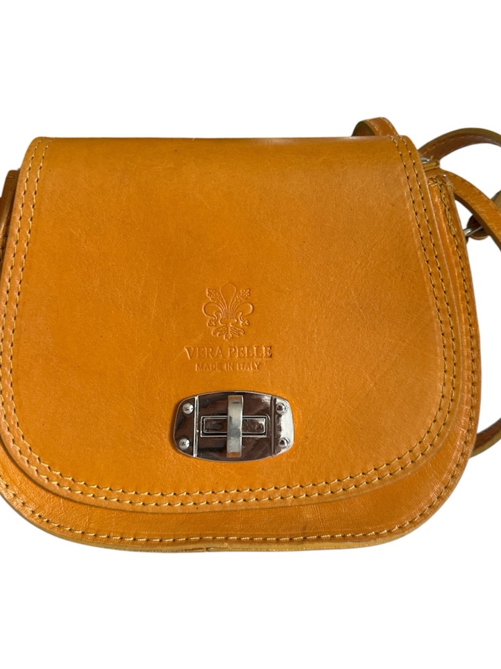Vera Pelle Italian Leather Crossbody Saddle Bag - Mustard Yellow